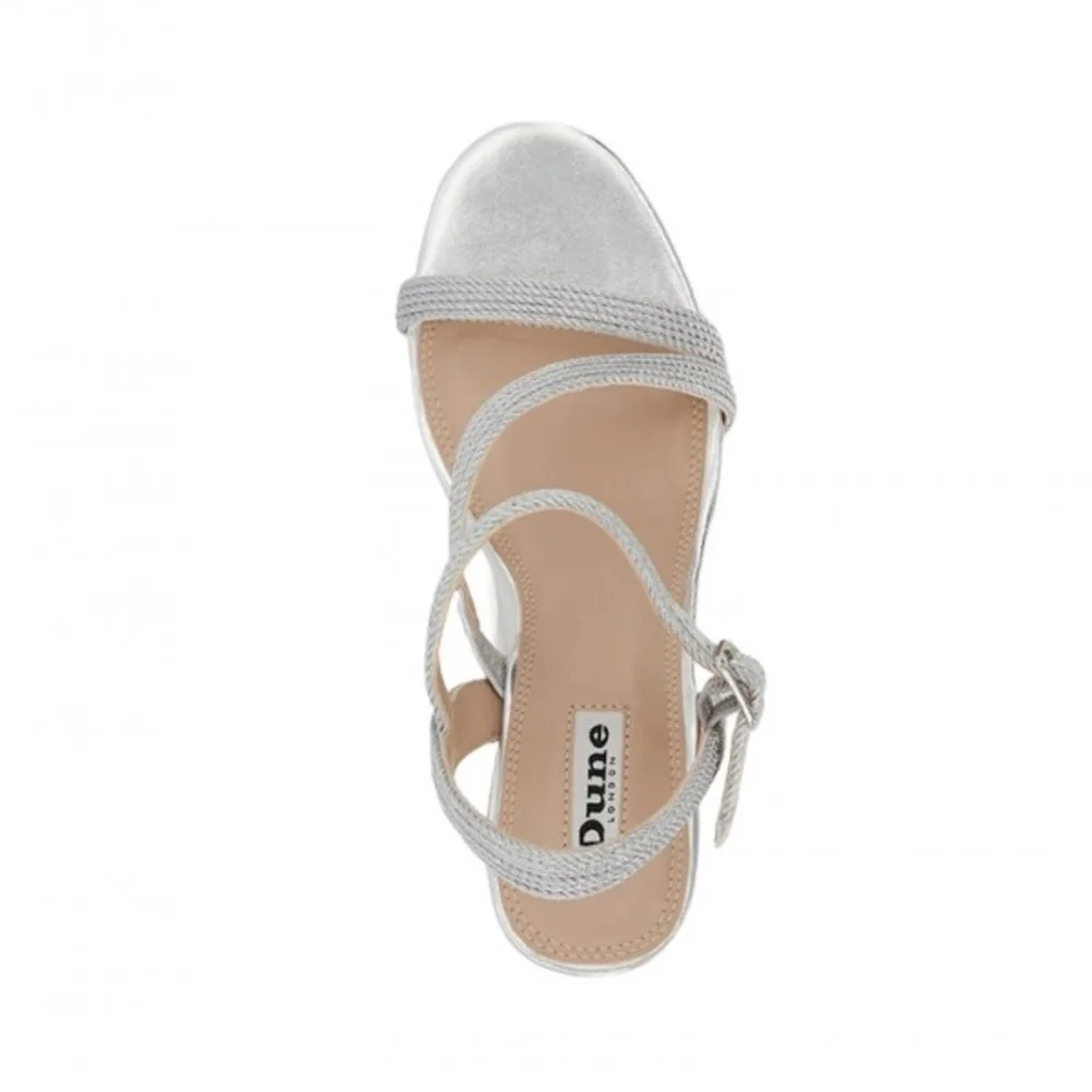 Dune London Women's Silver Kaia Ankle Strappy Wedges Sandals Size 8